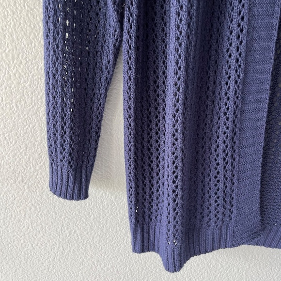 Navy Open Knit Hooded Long Cardigan - Picture 3 of 11